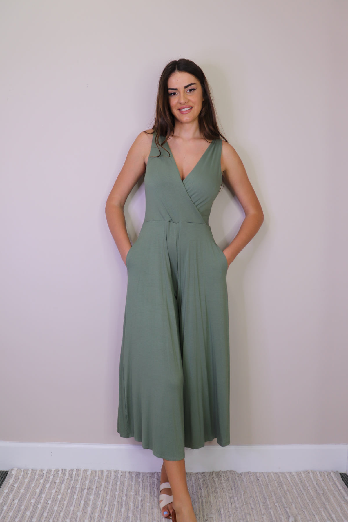 Stretch Crossover Jumpsuit With Pockets