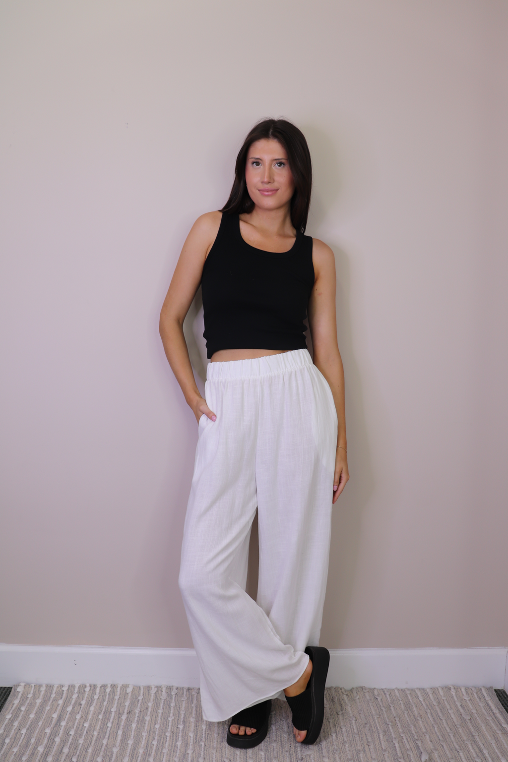 Linen Blend Wide Leg Pants