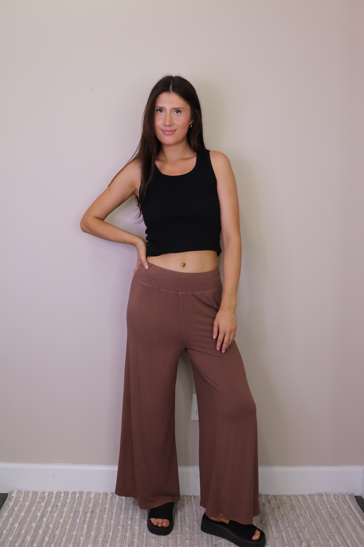 Bamboo Wide Leg Knit Culotte Pants