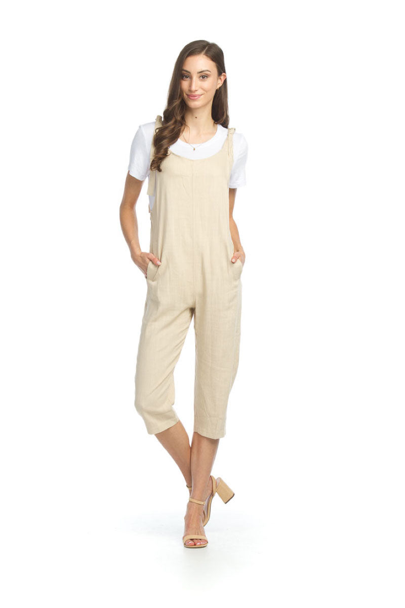 stone Cotton Blend Jumpsuit with Adjustable Tie Strap