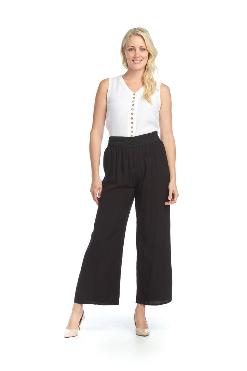 BLACK Viscose Wide Leg Pants with Braided Belt
