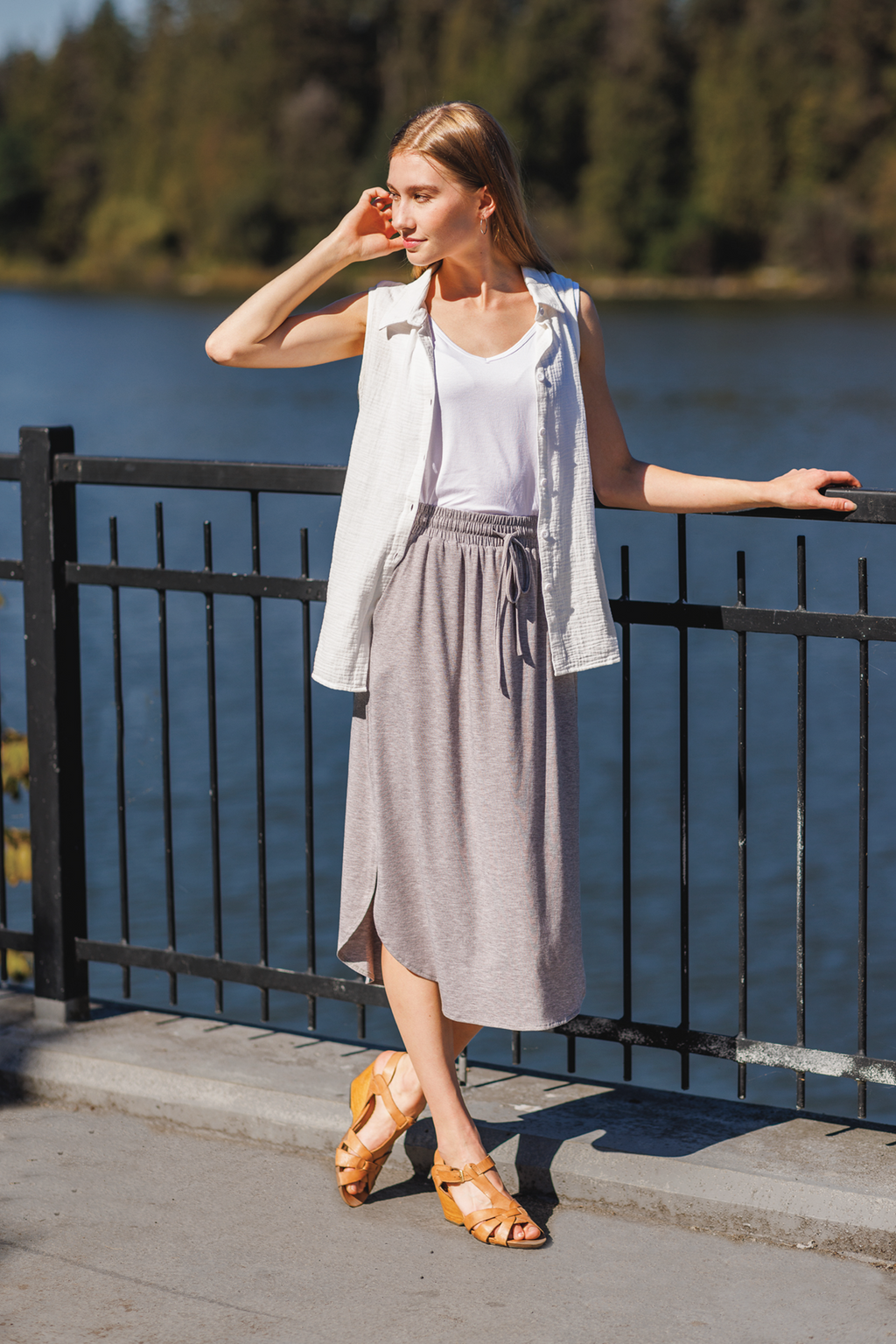 GREY Heathered Knit Skirt with Pockets