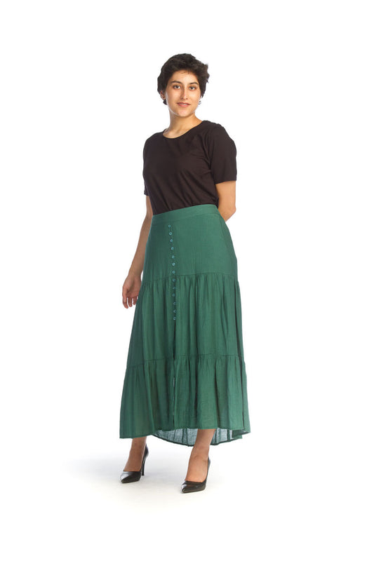 EMERA Tiered Crinkled Cotton Blend Button Front Skirt