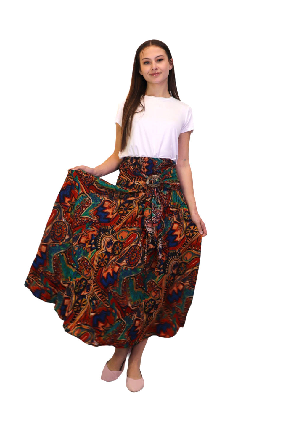 ORANG Abstract Print Skirt with Buckle Detail