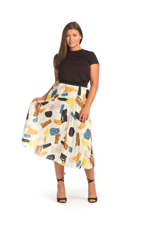 CRMUL Abstract Pleated Skirt with Elastic Waist