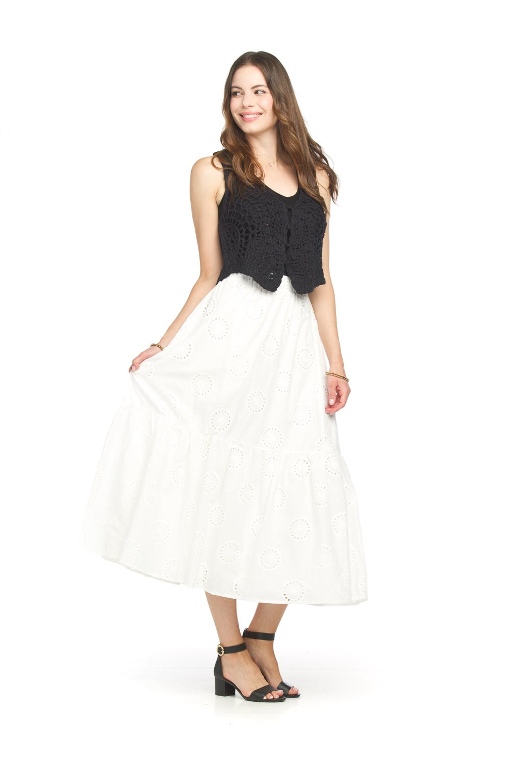 Royal Cotton Eyelet Skirt With Elastic Waistband