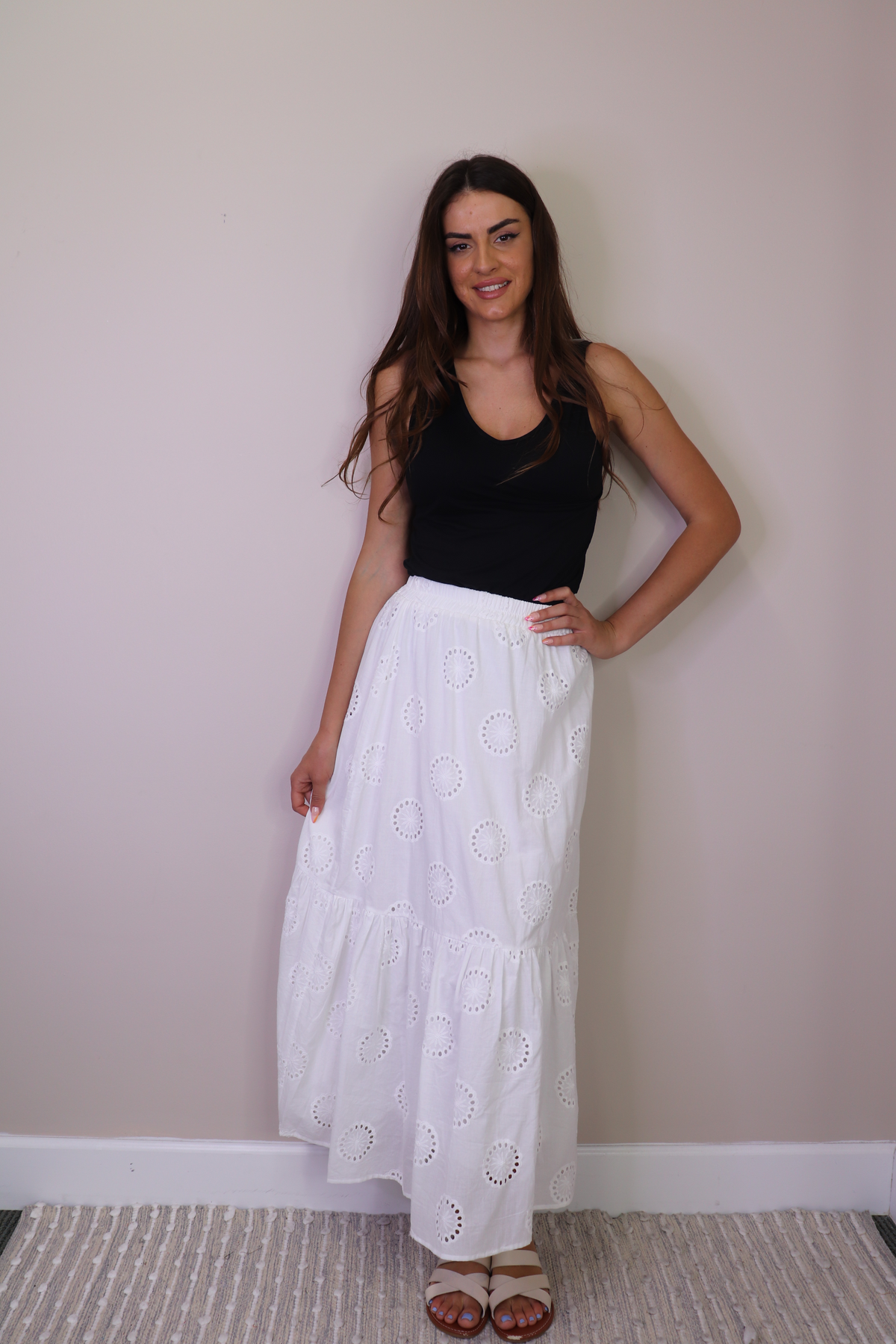 Royal Cotton Eyelet Skirt With Elastic Waistband