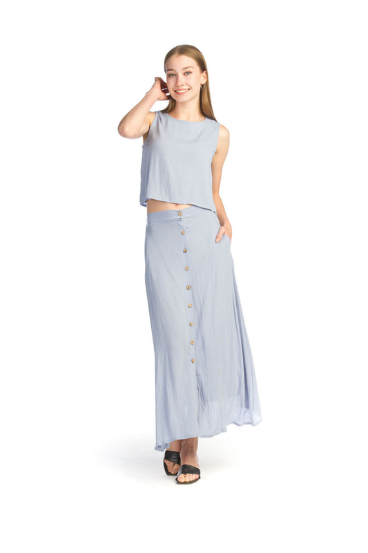 BLUE Sleeveless Skirt Set with Button Detail