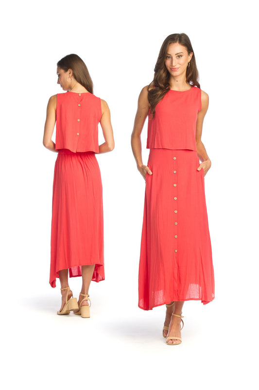 CORAL Sleeveless Skirt Set with Button Detail