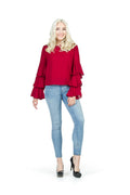 red Tiered Ruffle Sleeve Georgette Blouse