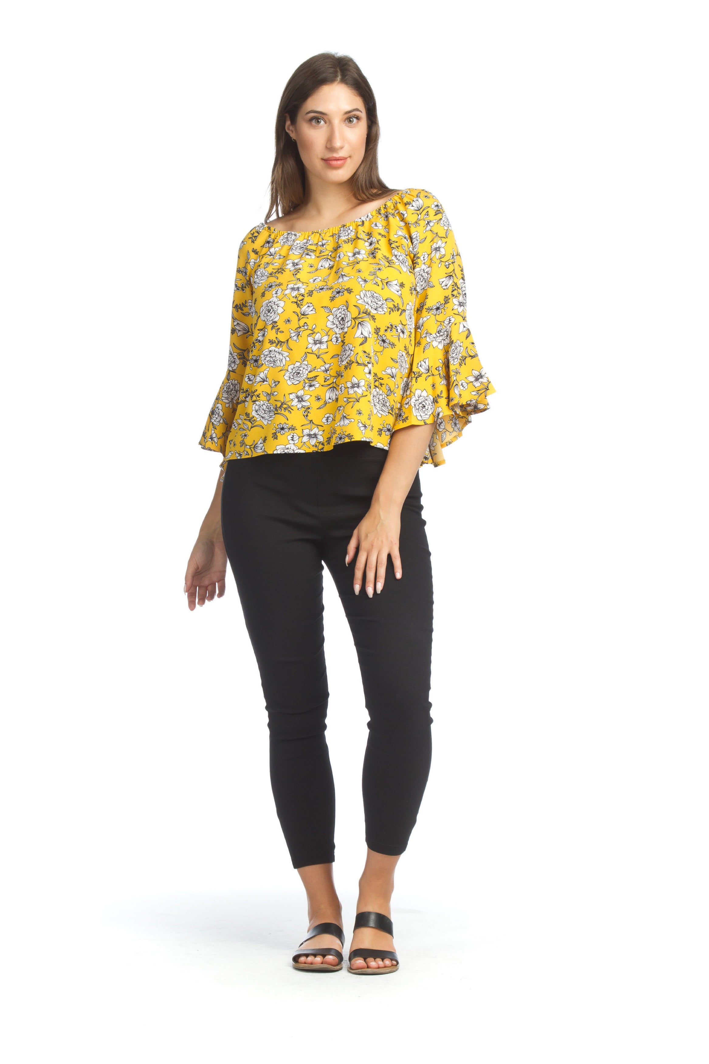 YELLO Floral OTS Blouse with Bell Sleeves