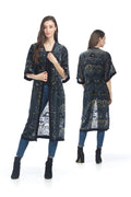 BLUE Velvet Burnout Duster with 3/4 Sleeves