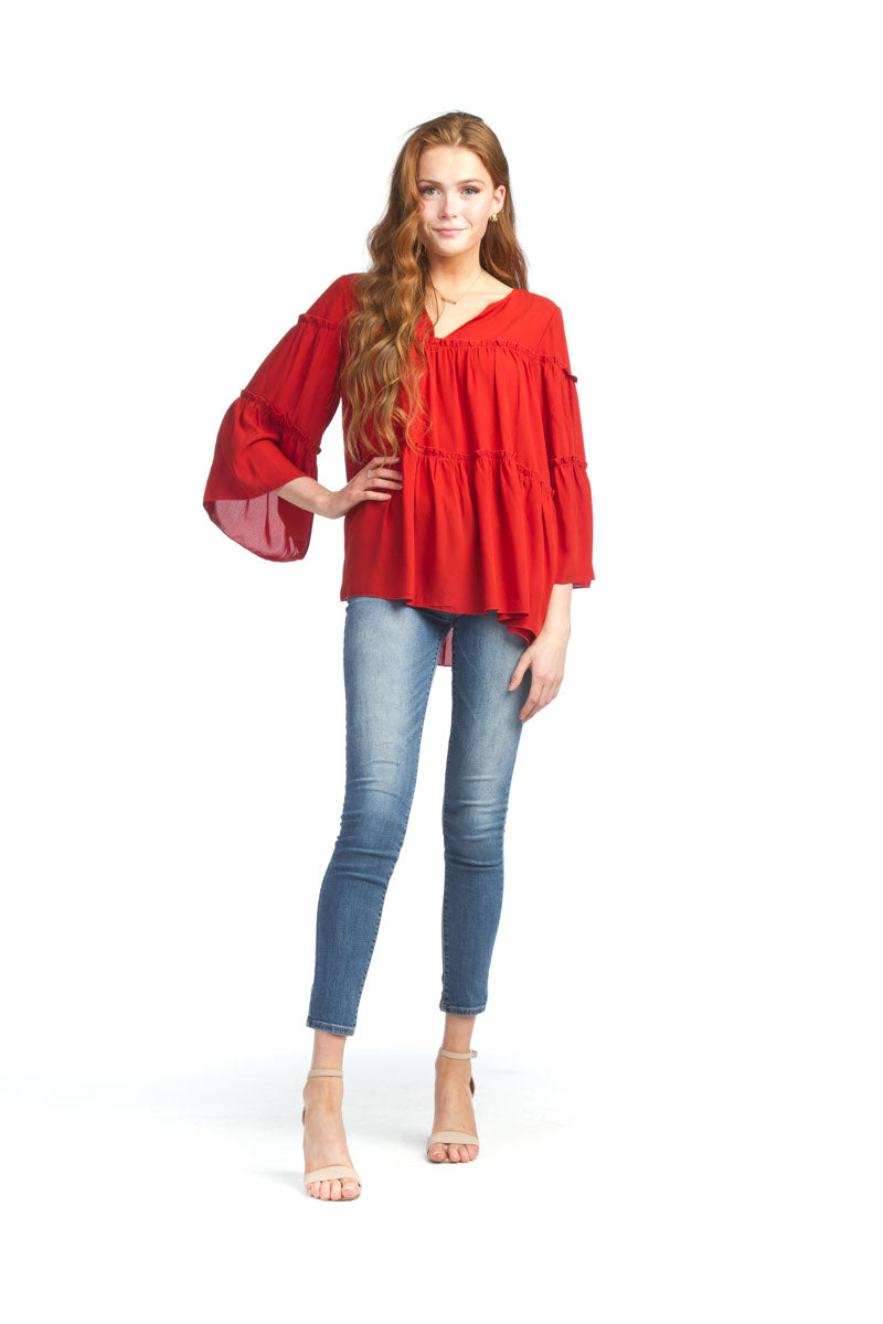 rust Tiered 3/4 Sleeve Blouse