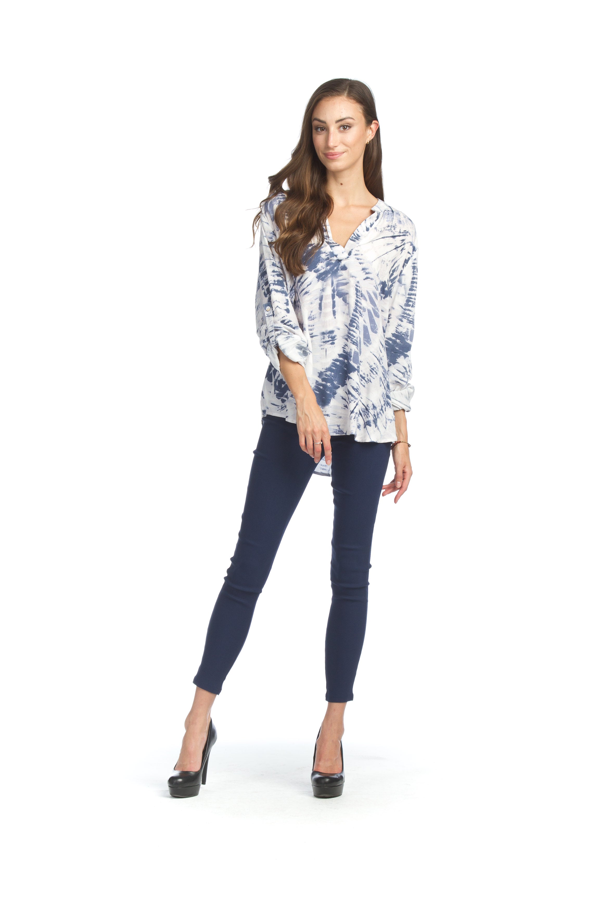 Blue Tie dye Tab sleeve Blouse