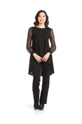 Black Knit High Low Tunic with Lace Sleeves