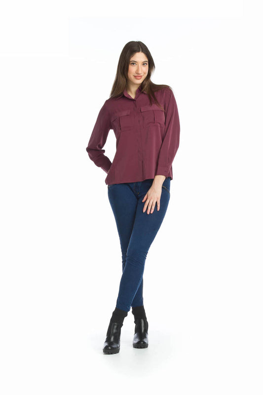 PLUM Collared Button Front Blouses with Pockets