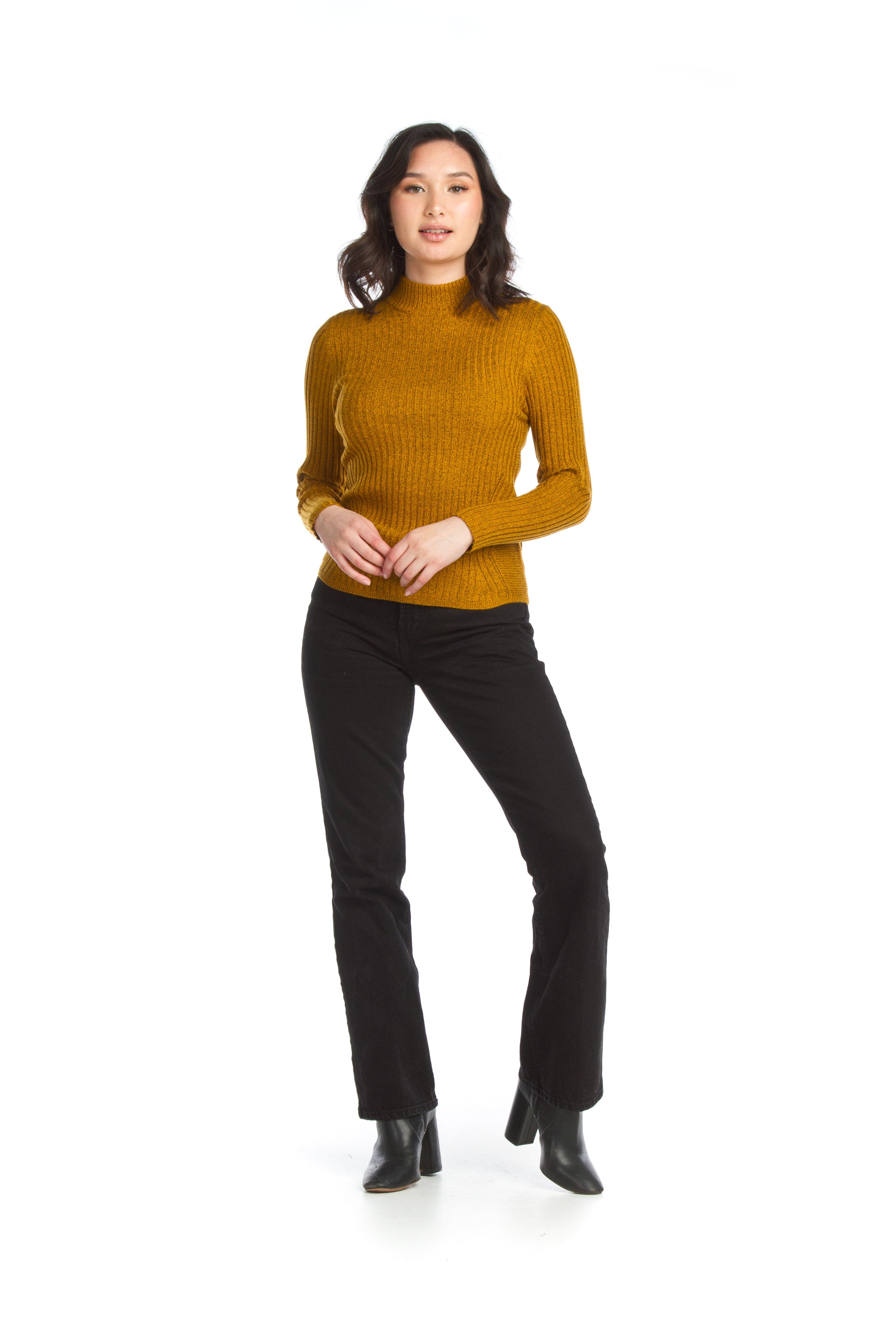 MUSTA Ribbed Stretch Mock Neck Top