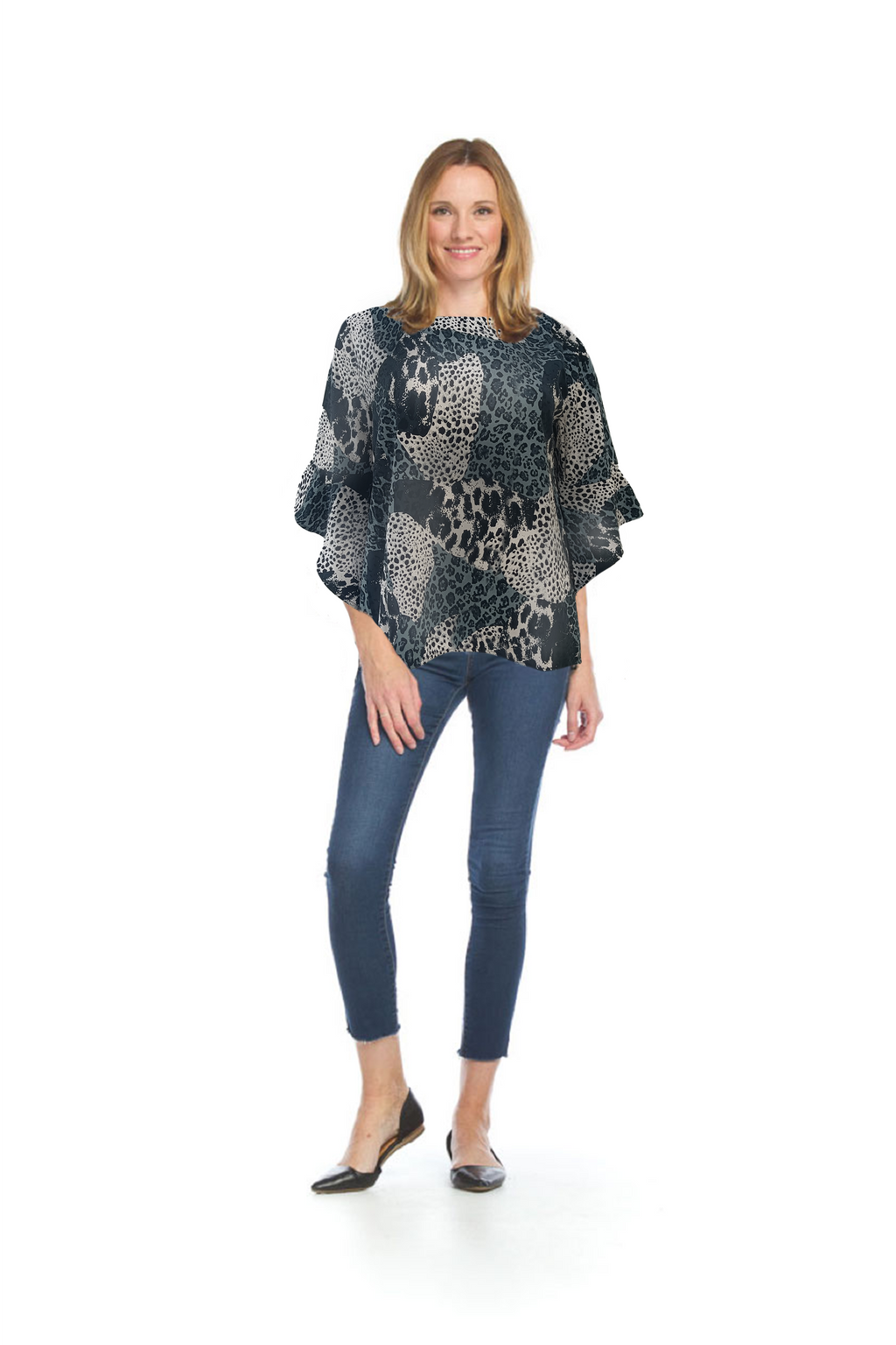 WHITE/BLACK Floral Bell Sleeve Blouse