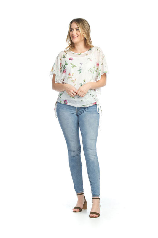 WHITE Floral Printed Blouse with Tie sides & Cami