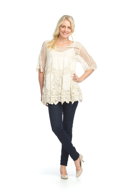 STONE Crochet Tunic with Rose Embroidery