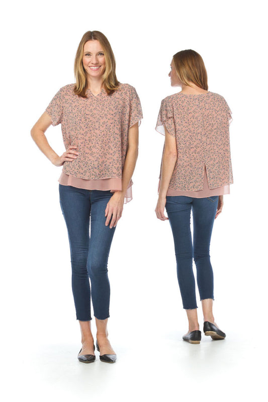 PINK Floral Layered Blouse with Split Back Detail