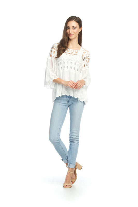 WHITE Crochet Blouse with Embroidered Detail