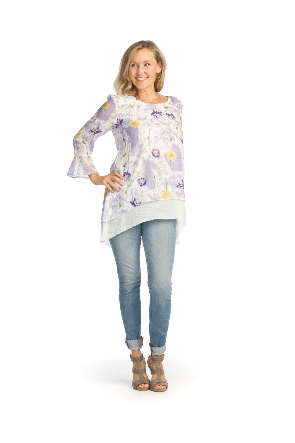 LILAC Watercolor Floral Layered Blouse