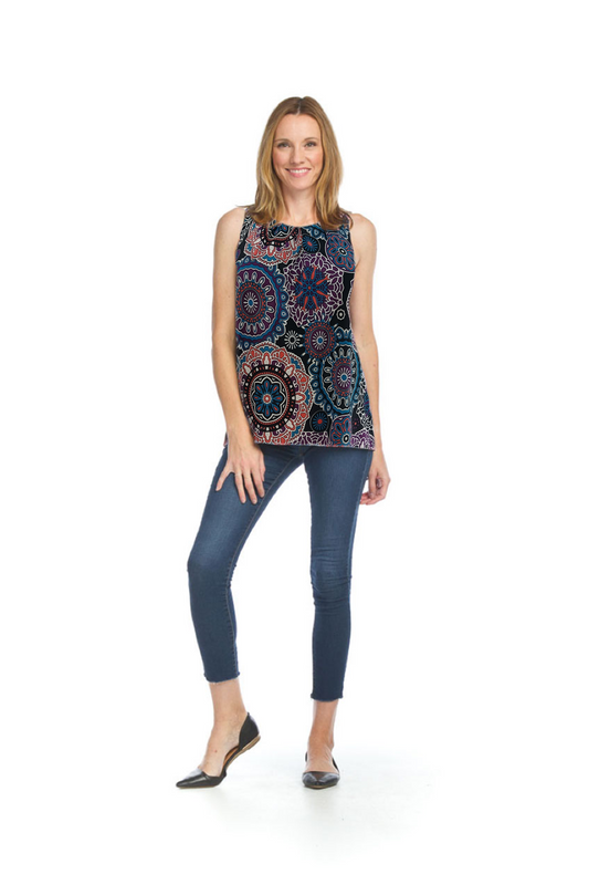 MULTI Medallion Stretch Pleat Blouse