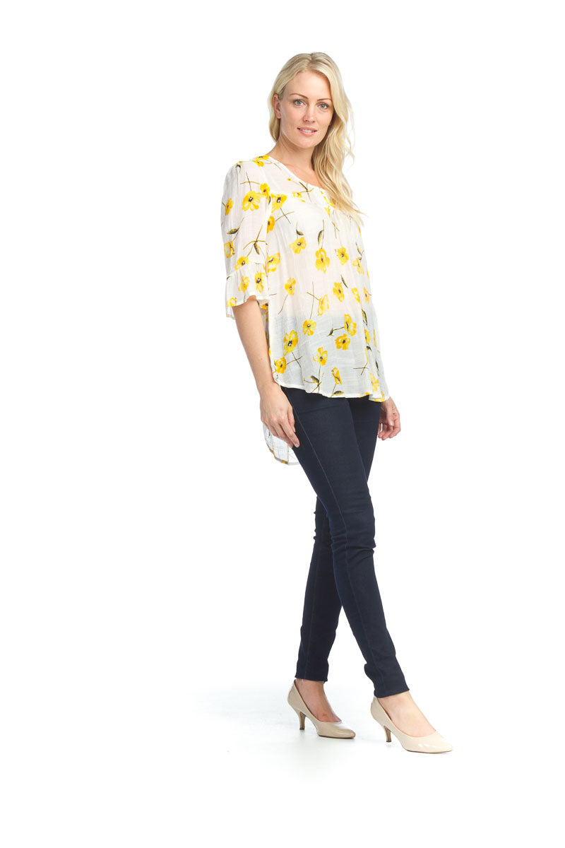 YELLOW Floral High Low Crinkle Blouse