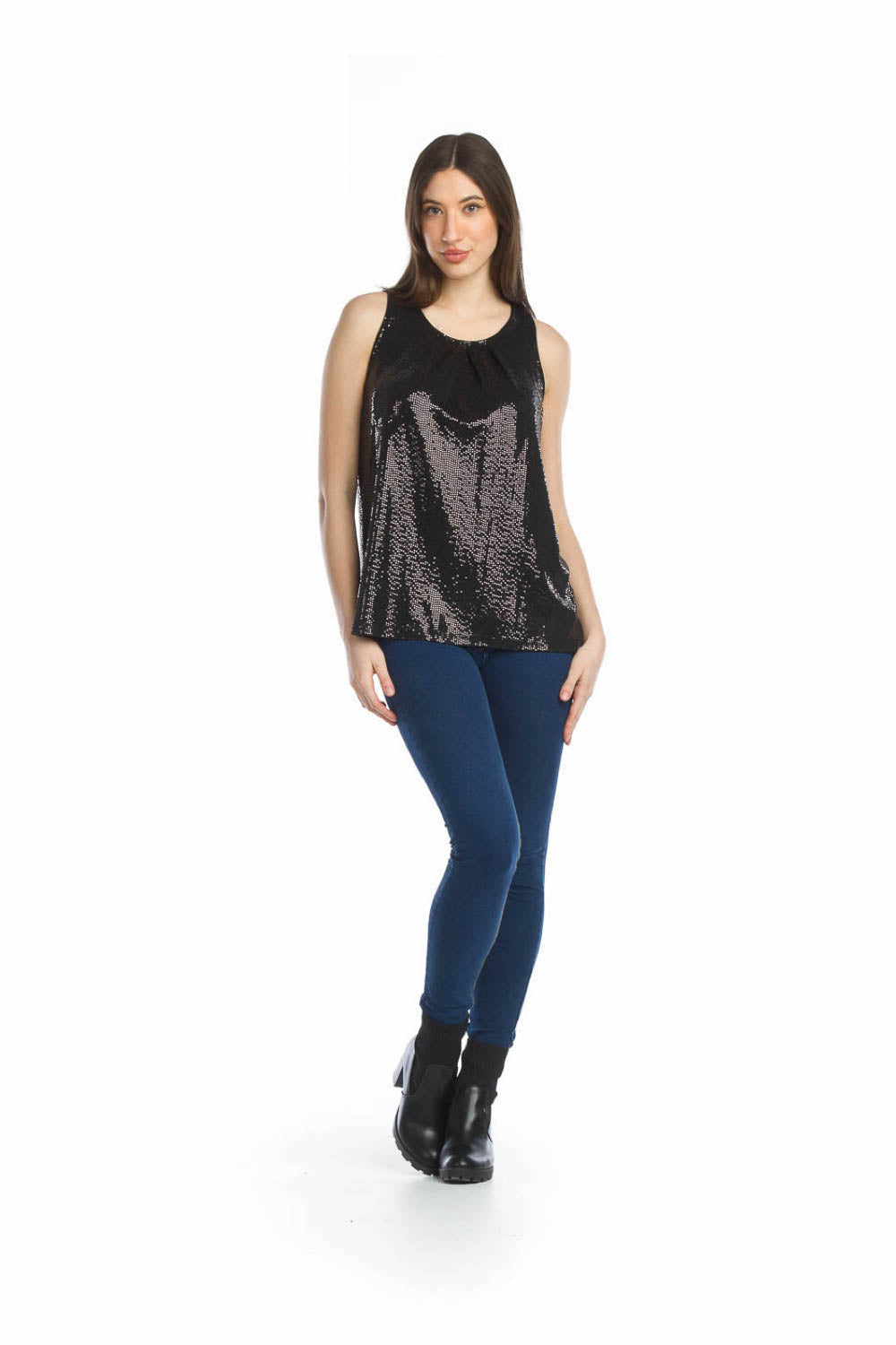 BLACK Sequin Pleated Stretch Top