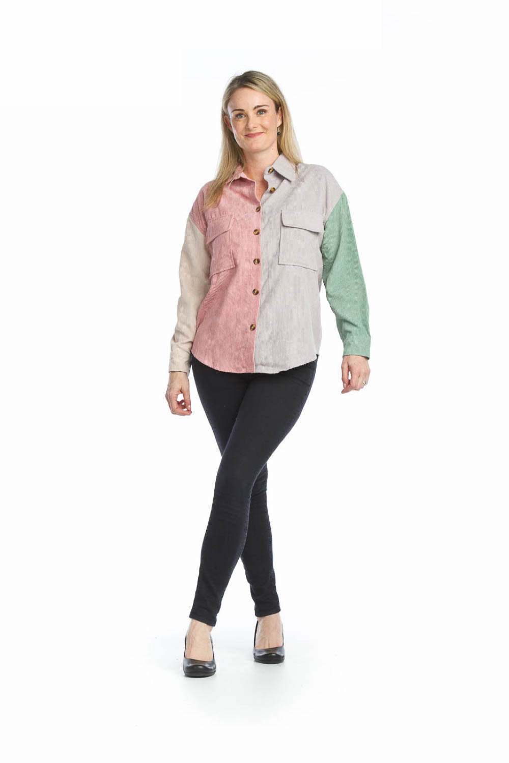 pink Patchwork button Front Shirt