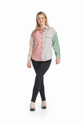 pink Patchwork button Front Shirt