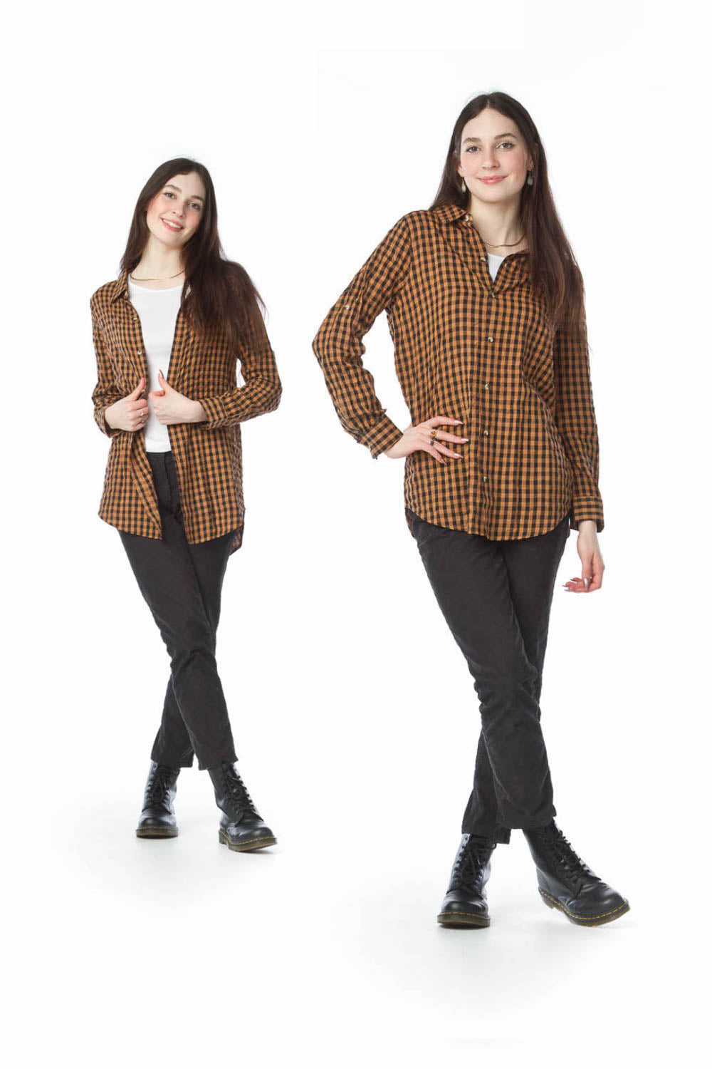 Brown Cotton Gingham Check Seer Sucker Shirt