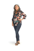 BLACK Floral Tab Sleeve Blouse
