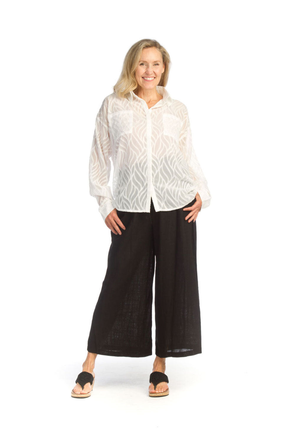 WHITE Burnout Oversized Collared Blouse