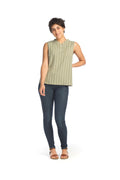 GREEN Striped Sleeveless Henley Top