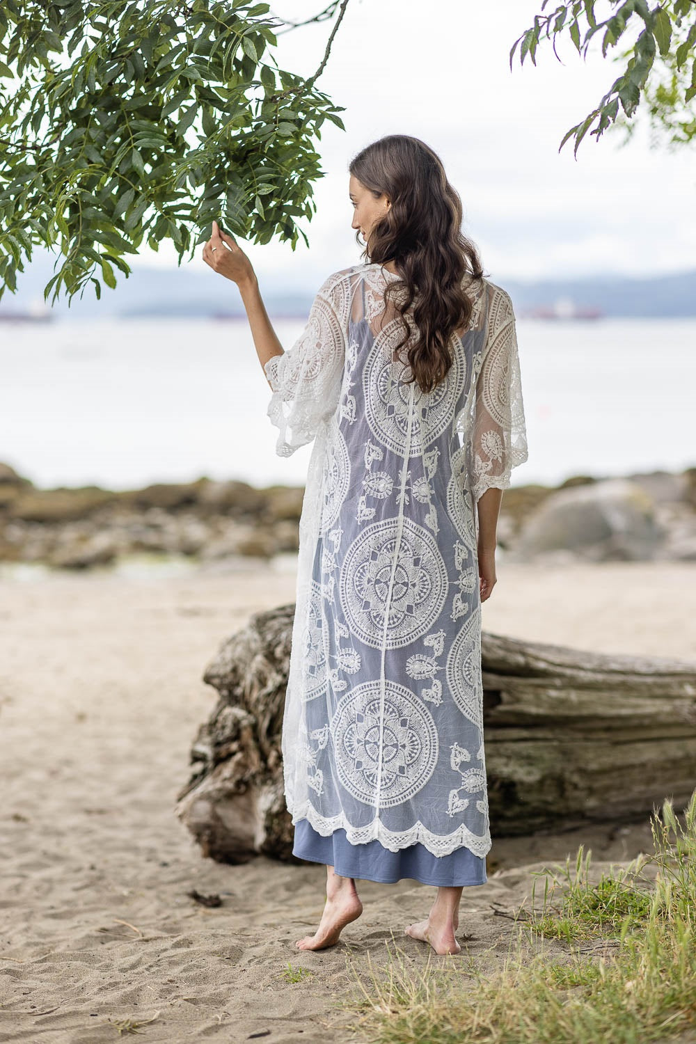 WHITE Embroidered Lace Duster