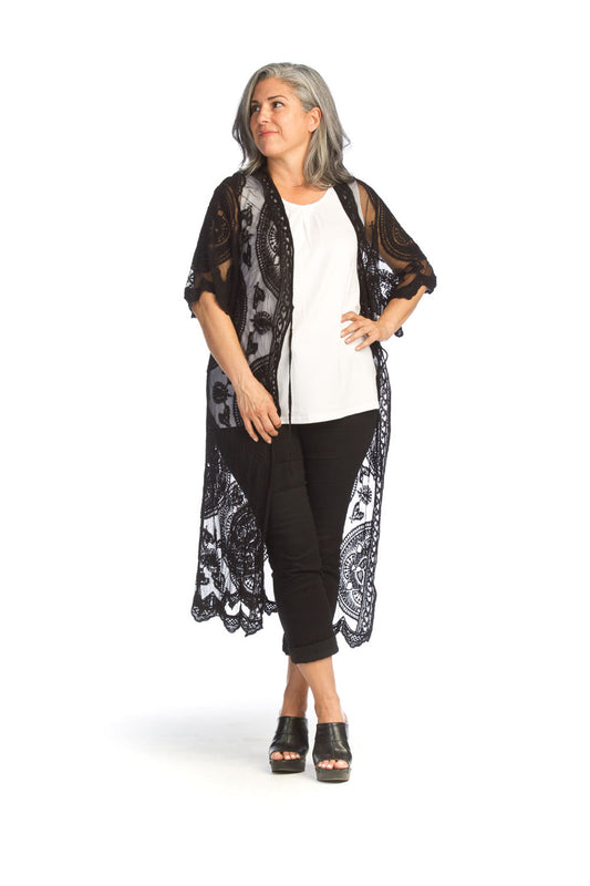 BLACK Embroidered Lace Duster