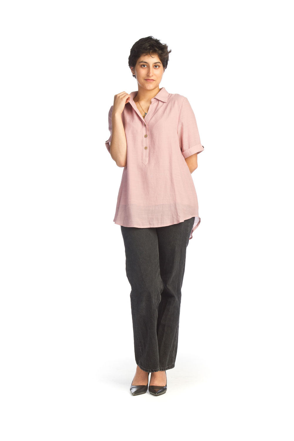 BLUSH Layered Crinkle Short Sleeve Blouse