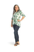 GREEN Tropical flowy Blouse with Lace Inset Detail