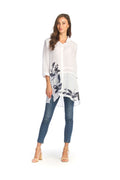 WHITE Floral Brushstroke Printed Button Front Tunic