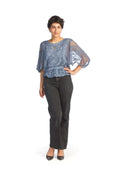 BLUE Cotton Embroidered & Lace Blouse w Elastic Waist