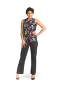 NAVY Tropical Print Button Front Collared Blouse