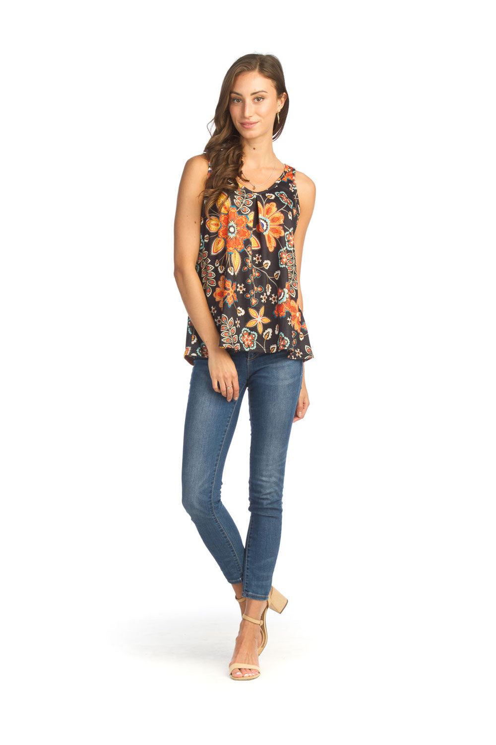 BLACK Tropical Print Stretch Cami