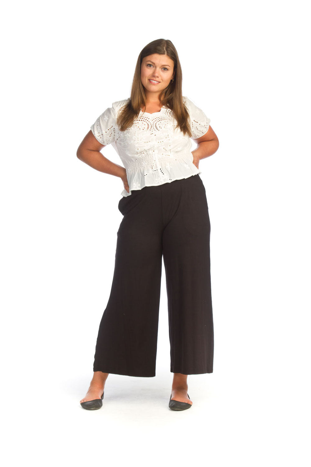 WHITE Crochet Blouse with Elastic Waist