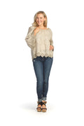 TAUPE Cotton Embroidered and Lace Top with Split Sleeves