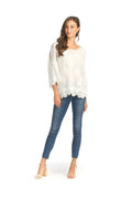 WHITE Cotton Embroidered and Lace Top with Split Sleeves