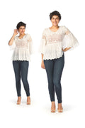 WHITE Cotton Open Crochet 3/4 Sleeve Blouse