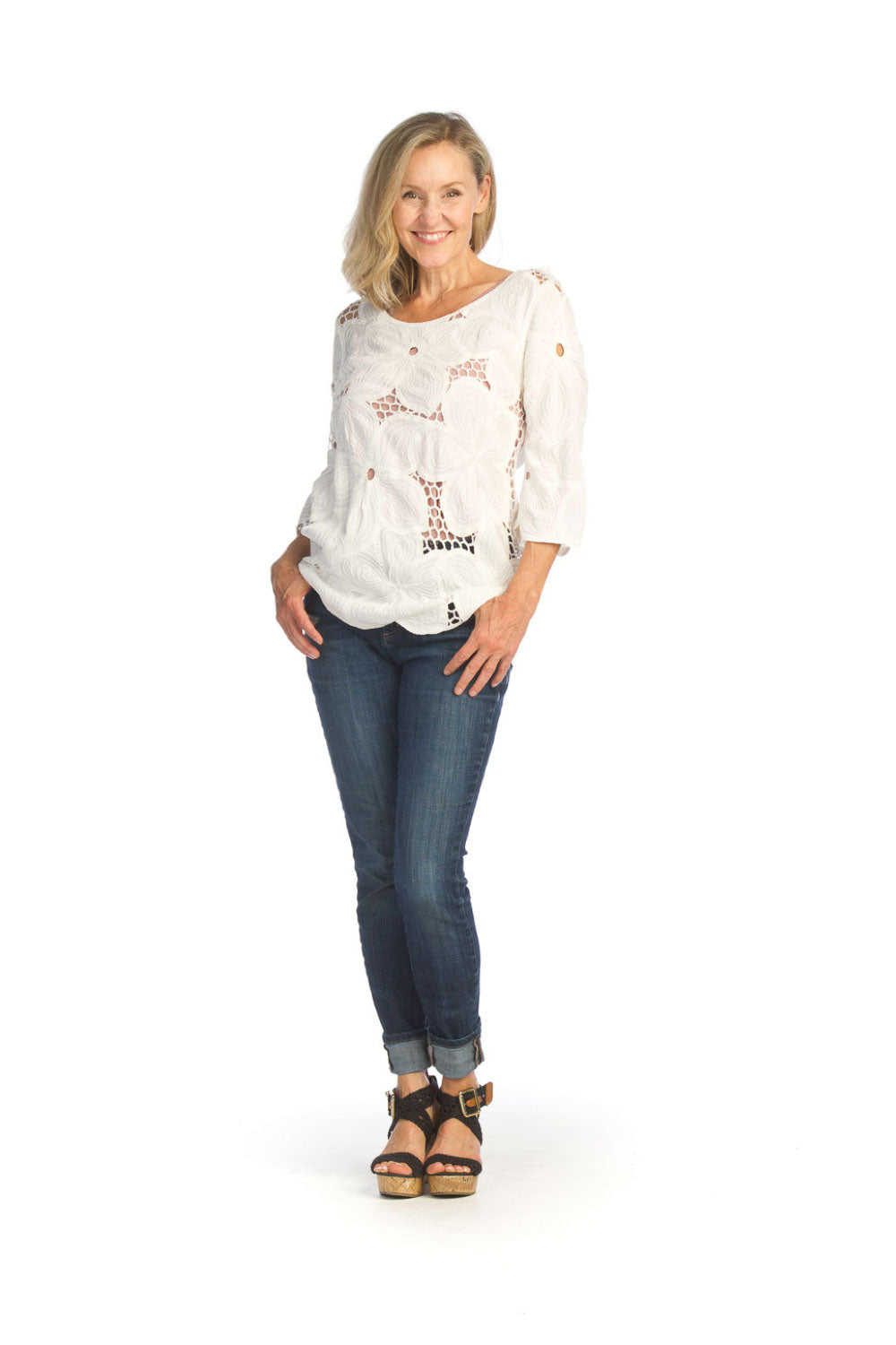 CREAM Crochet & Embroidered floral Blouse