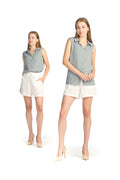 DENIM Cotton Gauge Sleeveless Collared Blouse